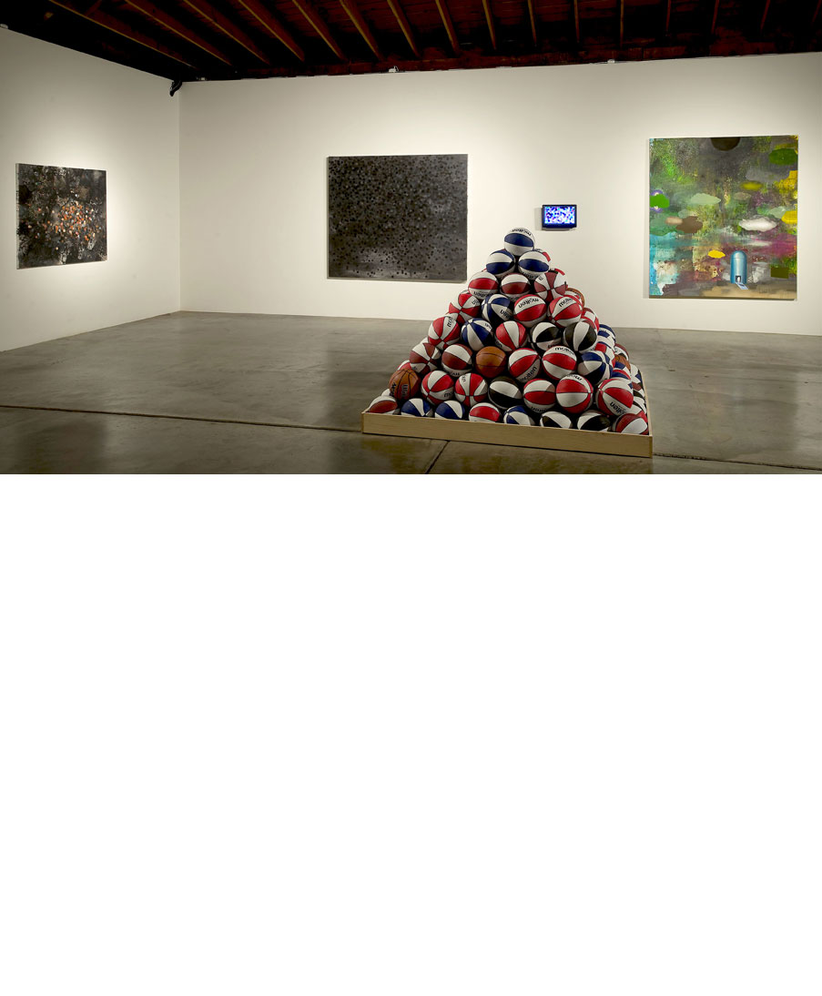 Basketball Pyramid, paintings, and video by artist David Huffman in the Disjecta exhibit Space is the Place