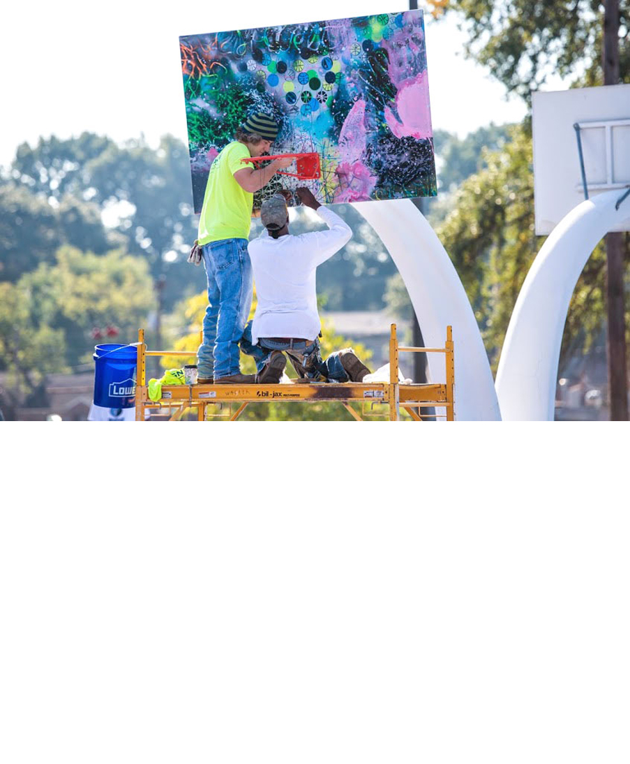Memphis Grizzlies Howze Park Backboards Project, installing backboard art by artist David Huffman